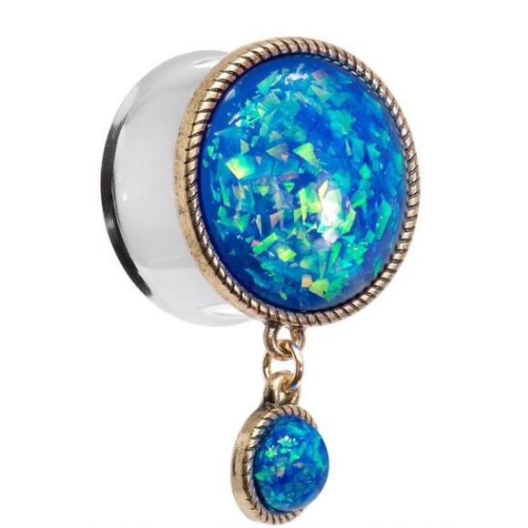 5/8" Double Aqua Imitation Opal Dangle Plug - Picture 3 of 4